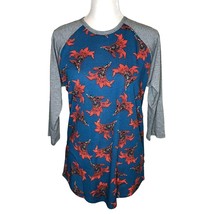 LuLaRoe Randy Baseball Style Tee Size M Blue Red Flowers Gray 3/4 sleeves NWT - £13.98 GBP