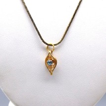 Vintage Filigree Swirl Pendant Necklace, Gold Tone with Blue Crystal - £20.11 GBP