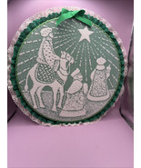 Vintage Green Fabric Hoop Wall Art Christmas Decorative Art Green 3 Wise... - $5.93