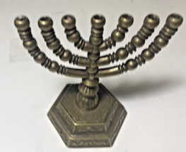 Vintage Small Petite Hanukkah / Menorah Brass 7 Arm Candle Holder 5&quot; Tall x 4.5&quot; - £12.47 GBP