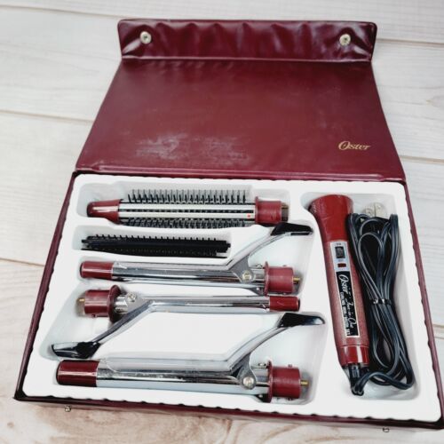Vintage 1983 Oster Curling Iron Brush Set 4 In 1 with Case 389-07A Tested - $17.99