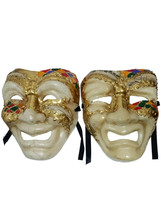 Colorful White Full Face Comedy &amp; Tragedy Venetian Masks Masquerade Wall Hanging - £28.40 GBP