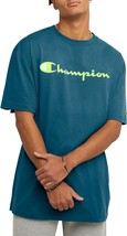 Champion Men&#39;s Script Logo T-Shirt in Nifty Turquoise Scrip-Small - £12.75 GBP