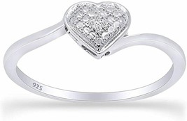 0.05Ct Natural Diamond Heart Promise Ring 14K White Gold Plated Sterling Silver - £91.57 GBP