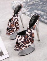 Shoes Woman 2021 New Platform Slippers Transparent Crystal Leopard High Heels 15 - £46.53 GBP