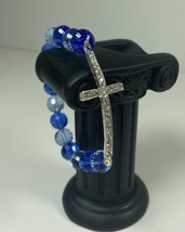 Blue beaded bracelet with Rhinestone Cross - £7.81 GBP