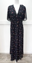 Madewell Maxi Dress 24 Sheer Tulip Sleeve Faux Wrap Navy Floral Sweet Blossoms - £47.39 GBP