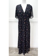 Madewell Maxi Dress 24 Sheer Tulip Sleeve Faux Wrap Navy Floral Sweet Bl... - £47.81 GBP