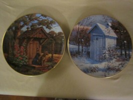 Good Ol' Days Collector Plate Lowell Davis Outhouse Out Houses Dog Rare Set Of 2 - £79.13 GBP