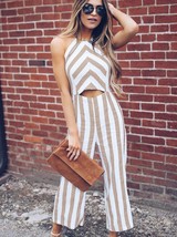 Sleeveless Halter Striped Casual Jumpsuit - $30.95