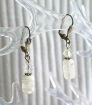 Elegant White Art Glass Drop Silver-tone Pierced Earrings 1960s 7/8&quot; - £9.80 GBP