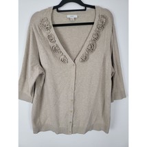 CJ Banks Cardigan Sweater 2X Womens Plus Size Tan Half Sleeve Button Fro... - $18.69