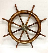 36&quot; Nautical Marine Wooden Steering Ship Wheel Brass Ring Pirate Captain... - £111.11 GBP