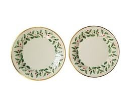 Lenox Christmas Holly berry Holiday Dinner Plate 10.5&quot; Lot Of 2 Made in ... - $57.42