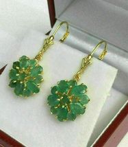 14K Yellow Gold Finish Lever back Cluster Dangle Earrings 2.80 Ct Oval Emerald - £73.35 GBP