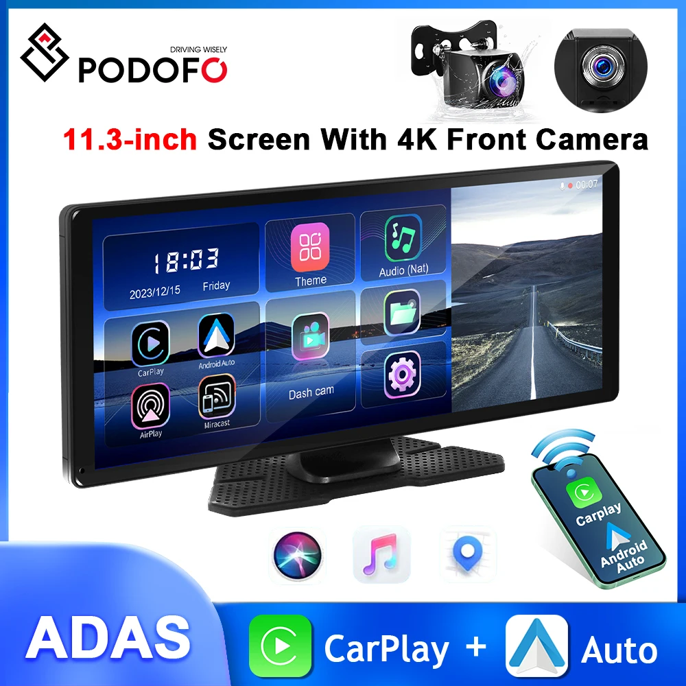 Podofo 11.3inch 2.5D DVR 4K Front Camera ADAS Car Monitor Carplay Android Auto - £116.63 GBP+