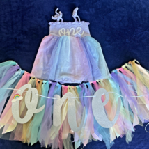 1st Birthday High Chair Banner Light Rainbow &amp; Girls Dress, Pre-Owned - €18,74 EUR