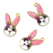 10 pcs Bunny Charms White Pink Gold Rabbit Head Enamel Bead Drops Dangles - £5.77 GBP