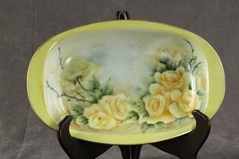 Antique Hand Painted Oval Oblong Relish Serving Tray YELLOW ROSE Gold Trim - £19.38 GBP