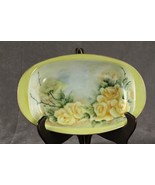 Antique Hand Painted Oval Oblong Relish Serving Tray YELLOW ROSE Gold Trim - £19.49 GBP