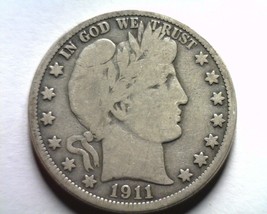 1911 Barber Half Dollar Very Good Vg Nice Original Coin Bobs Coins Fast Shipment - £22.72 GBP