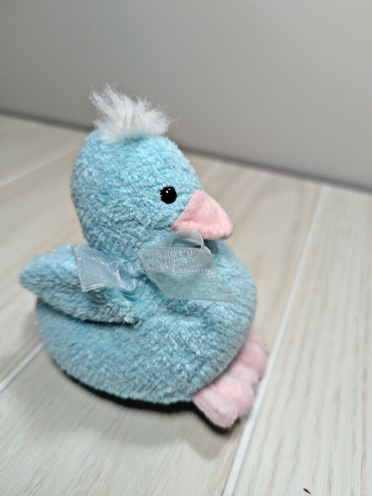 COMMONWEALTH toys Plush blue baby chick pink feet beak sheer bow small mini 2001 - £15.56 GBP