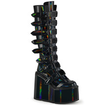 DEMONIA SWI815/BHG Wedge Platform Goth Black Holographic Women Knee High Boots - £114.24 GBP