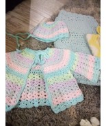 Vintage Lot of Handmade Baby Cardigan Sweaters mixed Crocheted blankets  - $23.36