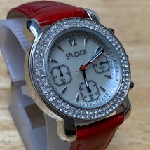 Studio Lady Silver Rhinestone Leather Analog Quartz Chronograph Watch~New Batter - £14.70 GBP