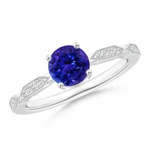 ANGARA 6mm Natural Tanzanite Solitaire Ring with Diamond Accents in Silver - £222.66 GBP+