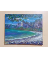 Original acrylic paint painting on canvas, landscape, nature, sea, mountain - £199.58 GBP