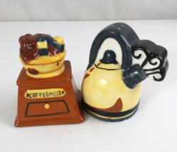 Vintage Glossy Coffee Mill &amp; Steaming Coffee Pot 3&quot; Salt &amp; Pepper Shakers - $219.82 MXN