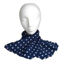 Ladies&#39; Satin Neck Scarf Blue with White Polka Dots Scalloped Edge 30&quot;x10.5&quot; - £5.04 GBP