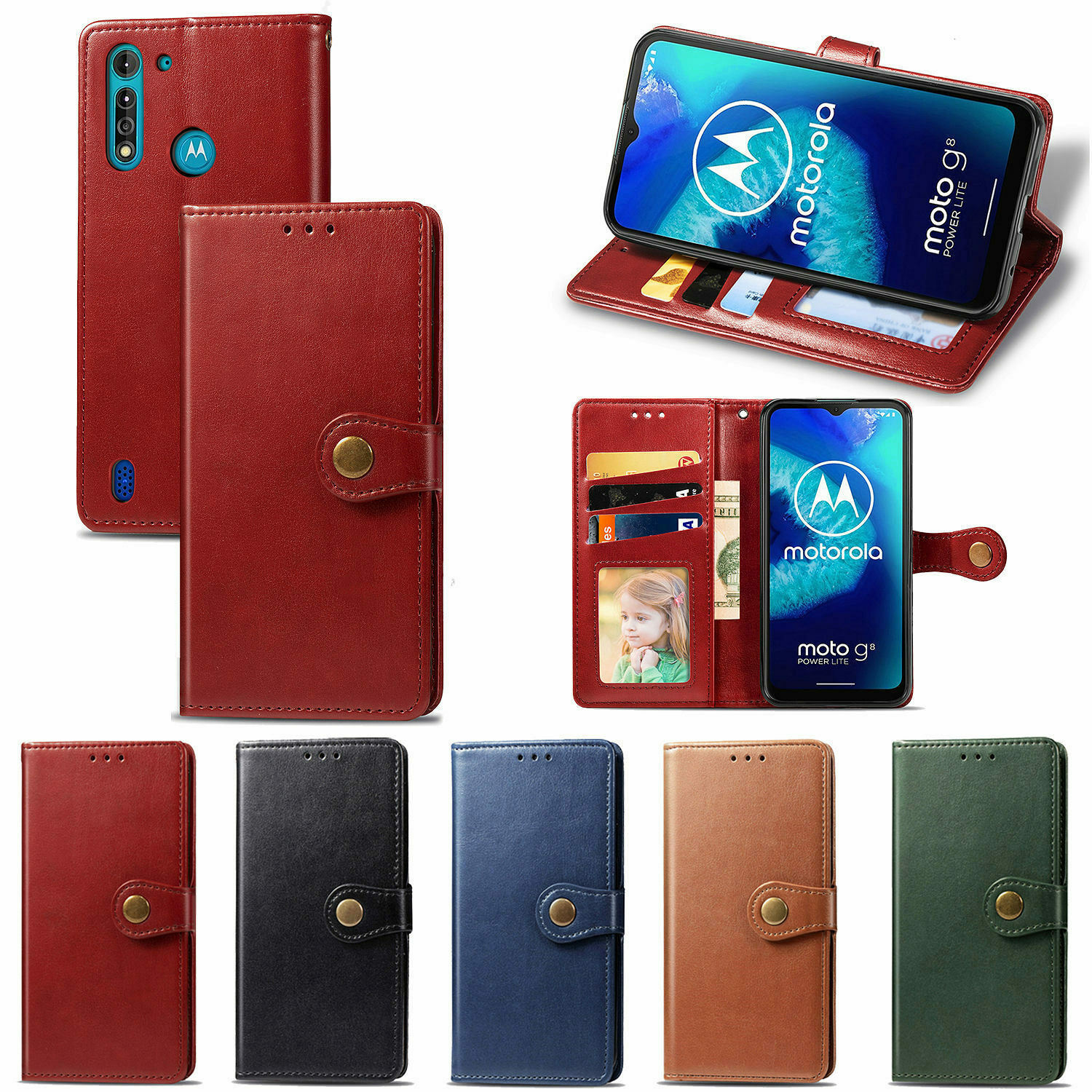For Motorola Moto G8 Plus/Power/Lite/E6 Leather wallet FLIP MAGNETIC BACK cover - $46.24