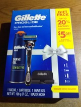 Gillette Proglide Sensitive Gift Pack- One 5-Blade Razor, 1 Hook &amp; 7oz Shave Gel - £11.74 GBP