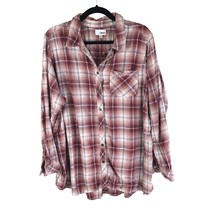 Sonoma Womens Flannel Shirt Plaid Pocket Cotton Blend Red 2X - £10.09 GBP