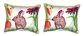 Pair of Betsy Drake Brown Rabbit Left Small Pillows 11 Inch X 14 Inch - £55.26 GBP