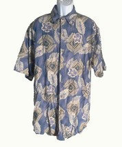SUMMA Men&#39;s Short Sleeve Button Down Silk Floral Hawaiian Shirt Purple XLT - $14.84