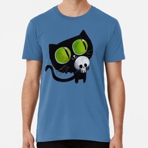 Black Halloween Cat With Skull Size S to 5XL Made in the USA T-Shirt - $22.80