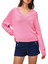 White + Warren organic cotton classic v-neck sweater in Bubblegum Pink - size L - £119.88 GBP