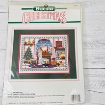Vtg Bucilla Santa Checking His List Fireplace Cat Train Cross Stitch Kit... - $29.99