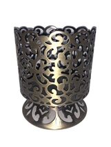 Bath &amp; Body Works 3 WICK PEDESTAL CANDLE HOLDER Bronze Metal Ornate Scroll - $24.00