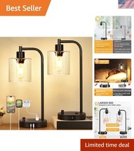 Modern Industrial Table Lamps Set – 2 USB Charging &amp; Stepless Dimming Fe... - $60.00