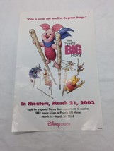 Disney Piglets Big Movie Flyer Advertisement Sheet 8 1/2&quot; X 5 1/2&quot; - £12.71 GBP