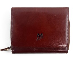 Mouflon Leather Wallet Womens Brown Snap Closure Zipper Credit Card Coin Pouch - £14.96 GBP