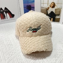 Autumn Winter Lamb Plush Baseball Cap Women&#39;s Embroidered Letter Face Small Warm - £12.18 GBP