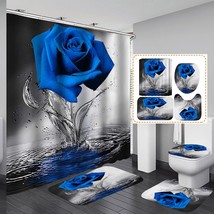 Royal Blue Rose Shower Curtain Set with Bath Rugs - $2,043.97 MXN