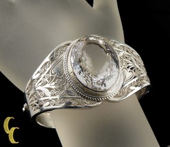 Sterling Silver .925 Bangle Bracelet Colorless Spinel Leaf Vine Design - $332.64