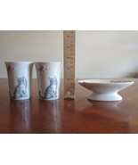 Lot 3x Vintage Ceramic Kitty Cat Bathroom Soap Dish 2 Cups Gray Tabby Bo... - $443.04 MXN