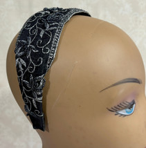 Black Floral Silver Trim Ladies Headband Hair Accessory - £6.52 GBP